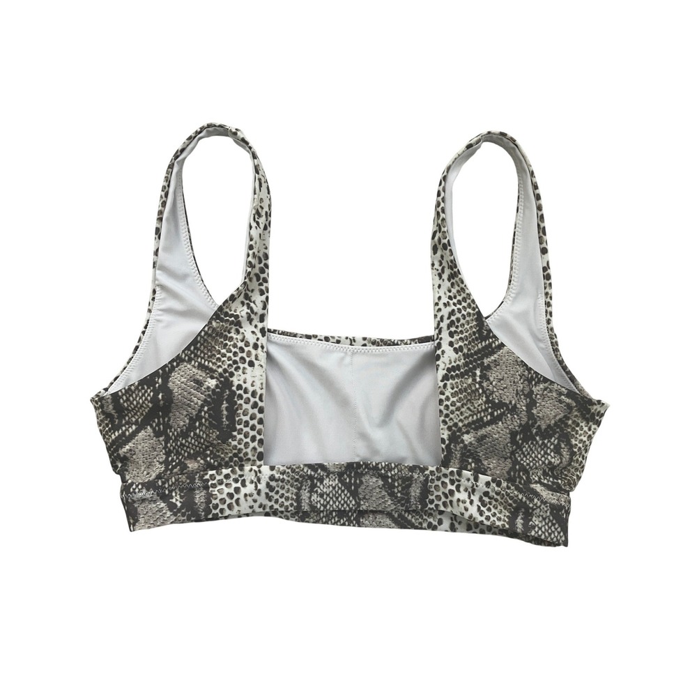 Aerie Womens Snakeskin Print Scoop Neck Sports Bra Swim Top Grey Brown Size M - Picture 2 of 6